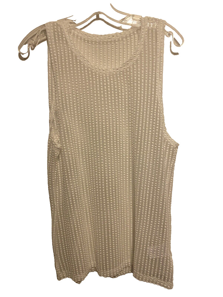 Jogal Mens White Sheer Striped Sleeveless Muscle Tank Top Size Small NWOT