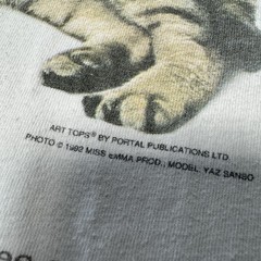 Vintage 90s White Funny Single Single Stitch Cat Funny Joke Art T-Shirt Sz XL