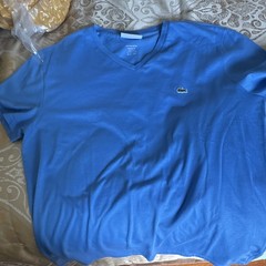 Lacoste Men’s Blue V-Neck Short Sleeve Regular Fit Logo Pima Cotton Tee L