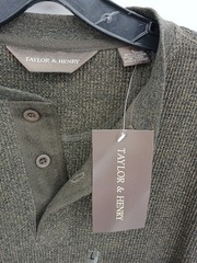 New Taylor & Henry Henley Long Sleeve Shirt Size L Cotton Blend Brown