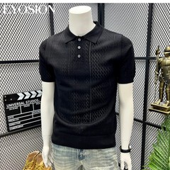 Men Vintage Jacquard Knitted Hollow Out Summer Short Sleeve Sweater Chic Tops