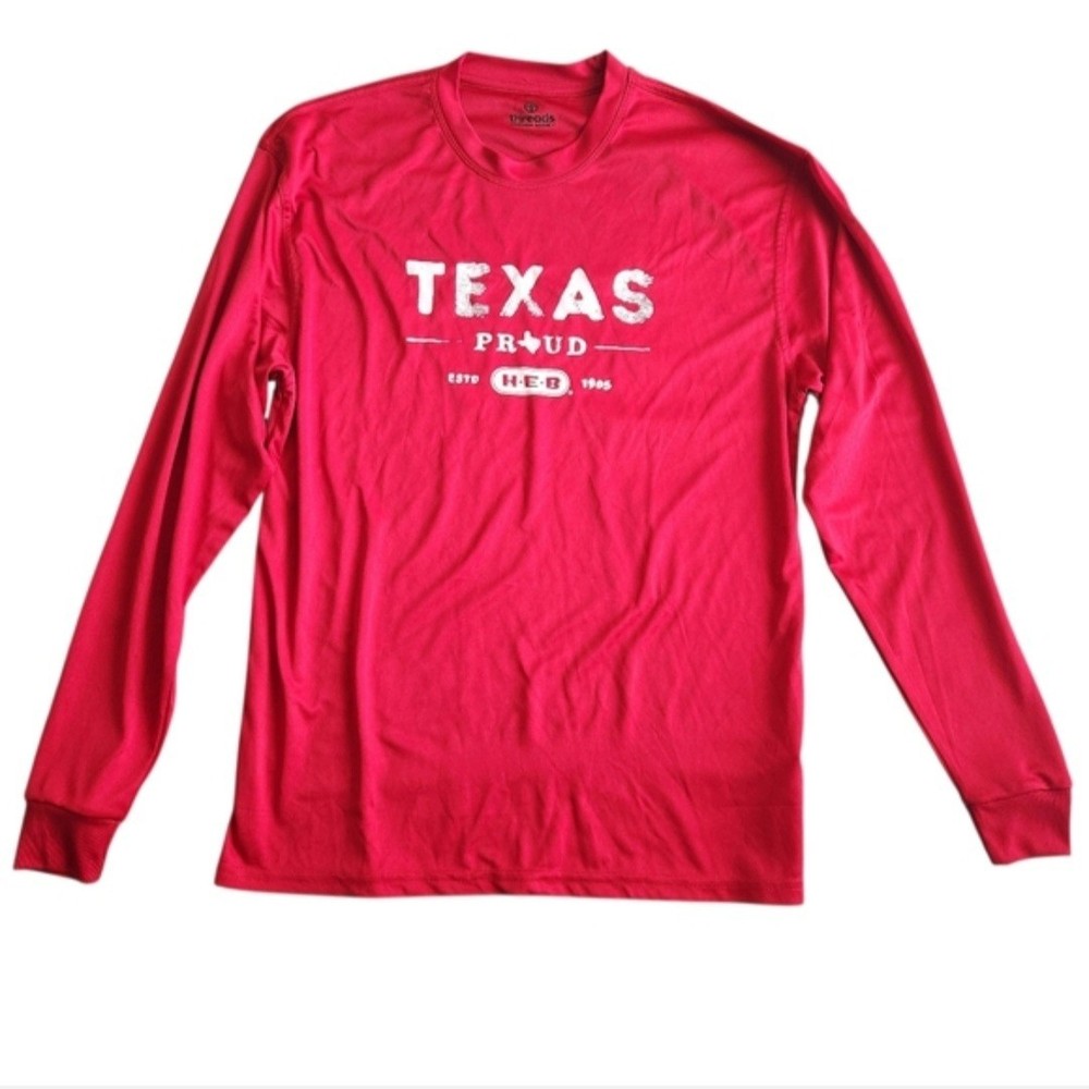 HEB Texas Proud Shirt Men’s Large Red Threads Uniform Long Sleeve Performance
