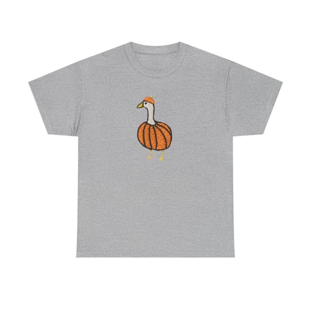 Cute Pumpkin Goose Embroidered Shirt Fall Autumn Graphic Tee
