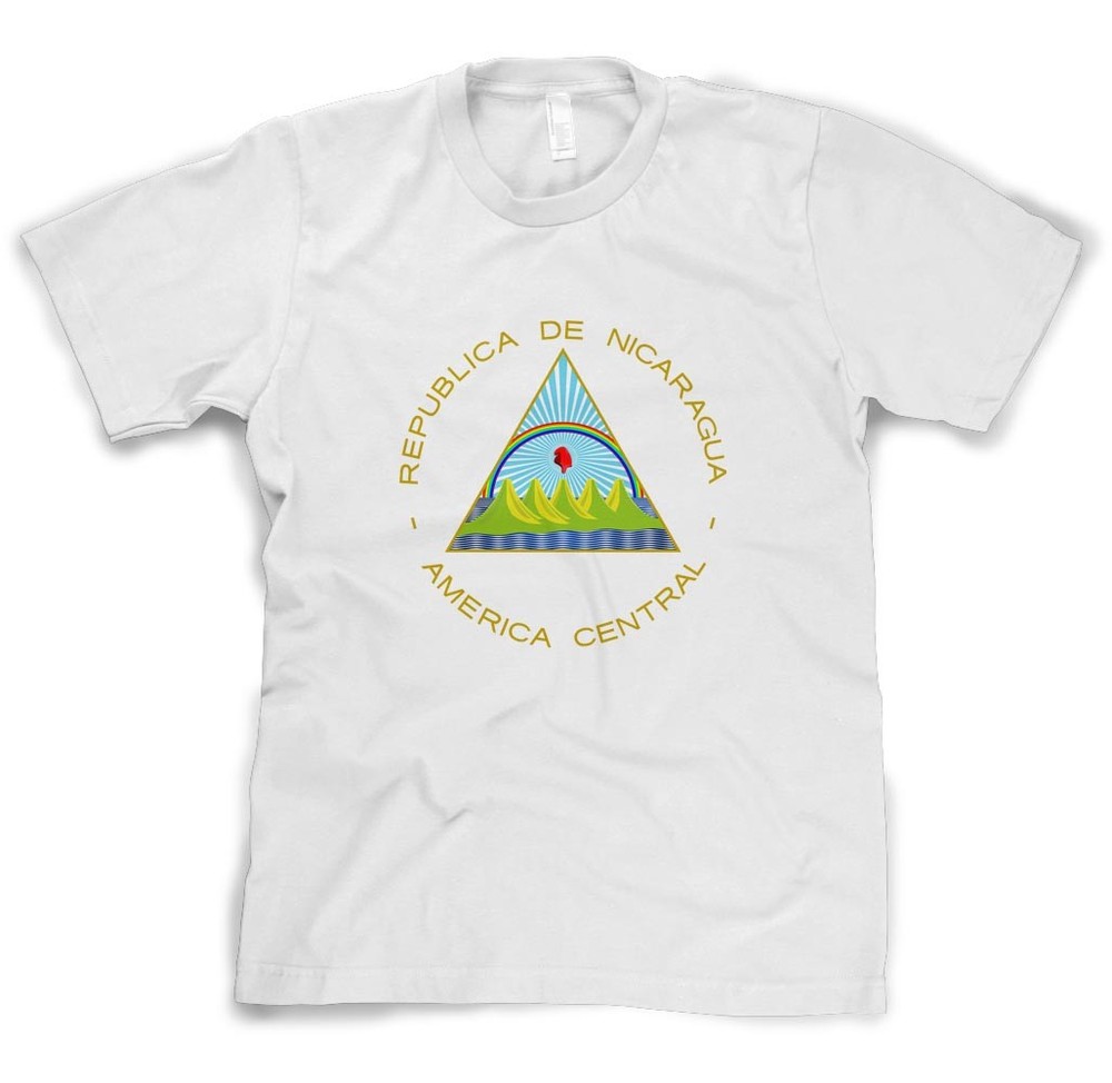 NICARAGUA COUNTRY SEAL FLAG White Cotton Adult Unisex T-Shirt Tee Top