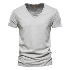 2025 Brand Quality 100% Cotton Men T-shirt V-neck Fashion Design Slim Fit Soild