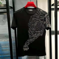 Hot Drilling Fashion 3D Tiger Rhinestones Summer Streetwear Luxury Men T-Shirt