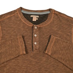 Carbon 2 Cobalt Men’s M Heather Brown Cotton Long Sleeve Henley Shirt Casual