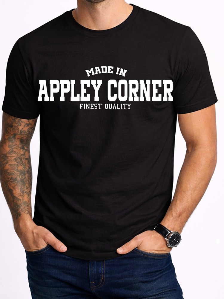 Appley Corner Mens Black Tee Gift Birthday Local Pride