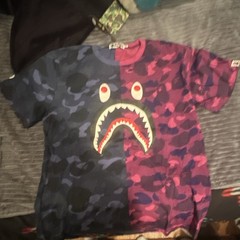A Bathing Ape BAPE Shark Face Split Camo Crew Neck T-Shirt Men s XL