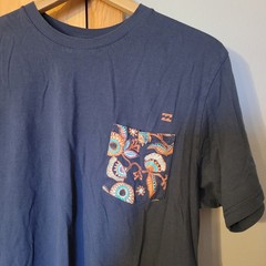 Billabong Men’s Size L Premium Tee Shirt Blue Paisley Printed Pocket Cotton