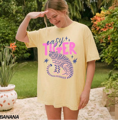 Easy Tiger Graphic Tee Trendy Pink Tiger Shirt Aesthetic Animal Print Graphic
