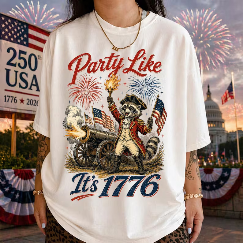 Party Like Its 1776 Shirt, Funny Raccoon Patriotic Tee, 250th Anniversar shirt