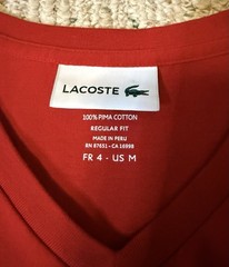 Lacoste Red Pima Cotton Jersey Crocodile Logo V-Neck T-Shirt Men’s M