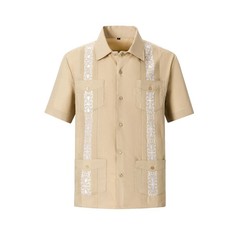 2026 Men’s Guayabera Shirts Zipper Lapel Traditional Casual Short Sleeve Shirt F