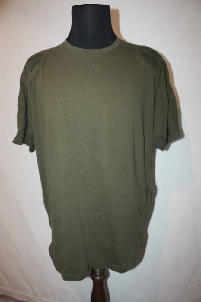 Makobi MK Sz L Fashion T-Shirt Olive Green Zippers Pleated Short Sleeves