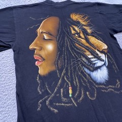 Vtg The Roxx 90s Mens L Black Graphic T Shirt Single Stitch Bob Marley Lion Zion