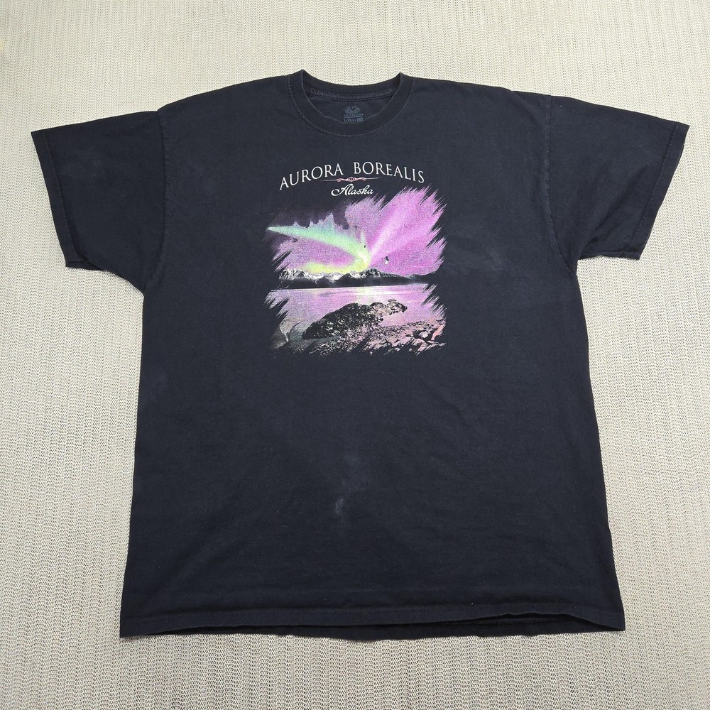 Aurora Borealis Alaska Shirt Mens 2XL Black Northern Lights Fruit of the Loom