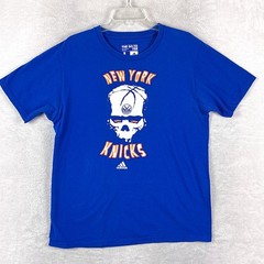 Adidas New York Knicks Tshirt Mens L Blue Basketball Skull Metal NBA Streetwear