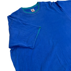Vtg 90s Fruit of the Loom DOUBLE COLLAR T-Shirt Blue Teal XL/XXL Single Stitch
