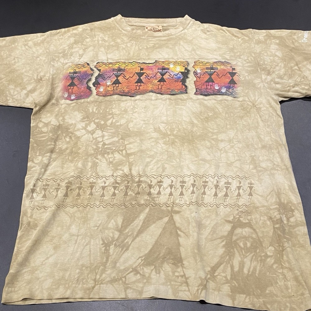 Vintage The Mountain T Shirt Large Leather Tag Grand Canyon Tribal USA Y2K Rare