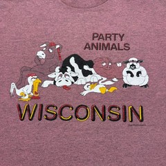 Vintage 80s 90s Party Animals Cartoon Wisconsin Funny Souvenir Shirt Size Large