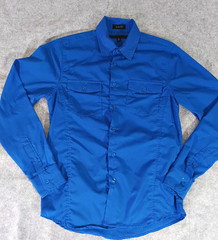 Mens Slim Fit Blue Button Front Shirt Size Small Long Sleeve Dual Pocket Casual