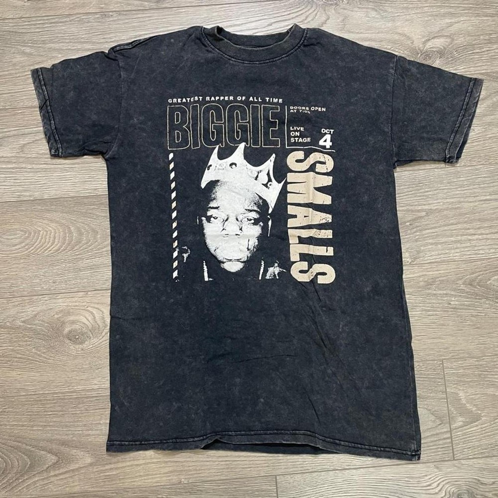 The Notorious B.I.G T-Shirt Graphic Tee Brooklyn Mint Acid Wash Grey Size M
