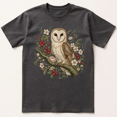 Barn Owl T-Shirt Vintage Floral Botanical Art Cottagecore Bird Lover Nature Tee