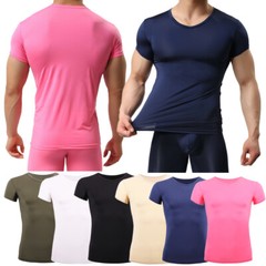 Men’s T-Shirt Gym Tops Slim Fitness Basic T-shirt Bodybuilding Tight V-Neck Tee