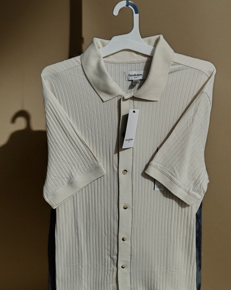 Goodfellow & Co Men’s XL Beige Ribbed Knit Button-up Shirt Short Sleeve