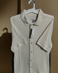 Goodfellow & Co Men’s XL Beige Ribbed Knit Button-up Shirt Short Sleeve
