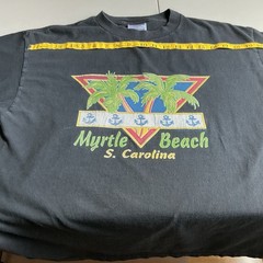 VTG Retro T-Shirt Black Sh Sl Preppy Logo MYRTLE BEACH S. Carolina Palm Tree LG