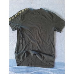 Nike Mens Graphic T-Shirt Black Neon Green Swoosh Big Logo Tape Sleeve Medium