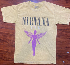 NIRVANA In Utero Live 93 Tour Dates & Art Grunge Tee Acid Wash Yellow SZ S-NWOT
