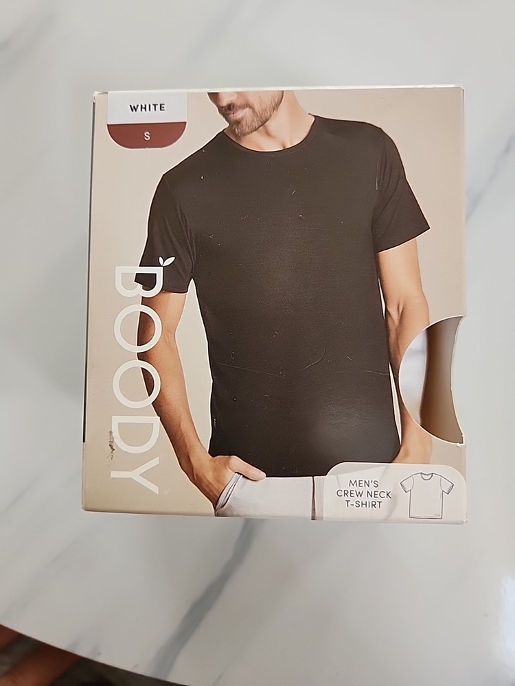 BOODY MENS CREW NECK T-SHIRT White Size S New Ship From USA