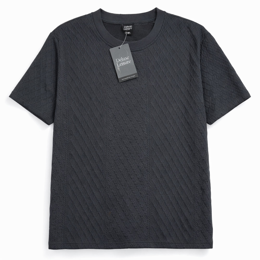 Deluxe Leisure Textured Shirt 3XL Grey Soft Fabric Crew Neck