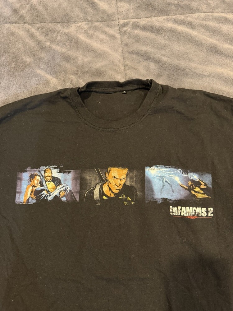 Vintage Infamous 2 L T-Shirt Sony PS3 PlayStation 3 2010 Promo Sucker Punch RARE