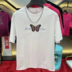 Luxury Butterfly Embroidery Cotton T-Shirt Heavy Texture Loose Fit Casual Tee