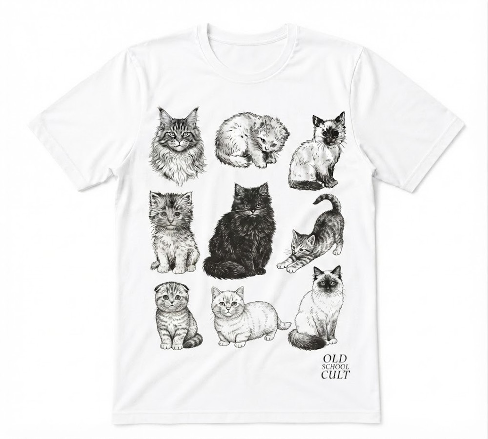 Cats 90s Vintage Tattoo Style White T-shirt