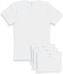 6-Pack Men’s White Cotton V-Neck T-Shirts “Tagless ~ Lay Flat Collar”