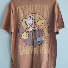 Hello Kitty Graphic Brown Mens Large T-Shirt Rainbow Dream Big New