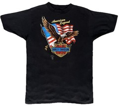 Vintage 1986 Harley Davidson American Legend 3D Emblem T-Shirt Sz M/L Eagle Flag