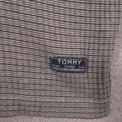 Tommy Jeans Shirt Mens XL Gray Stripe V-Neck Ringer Short Sleeve Tee Casual