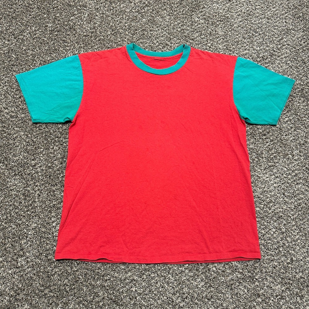 Vintage Two Tone Blank T-shirt Size XL Red Green 90s Single Stitch – Pre-owned