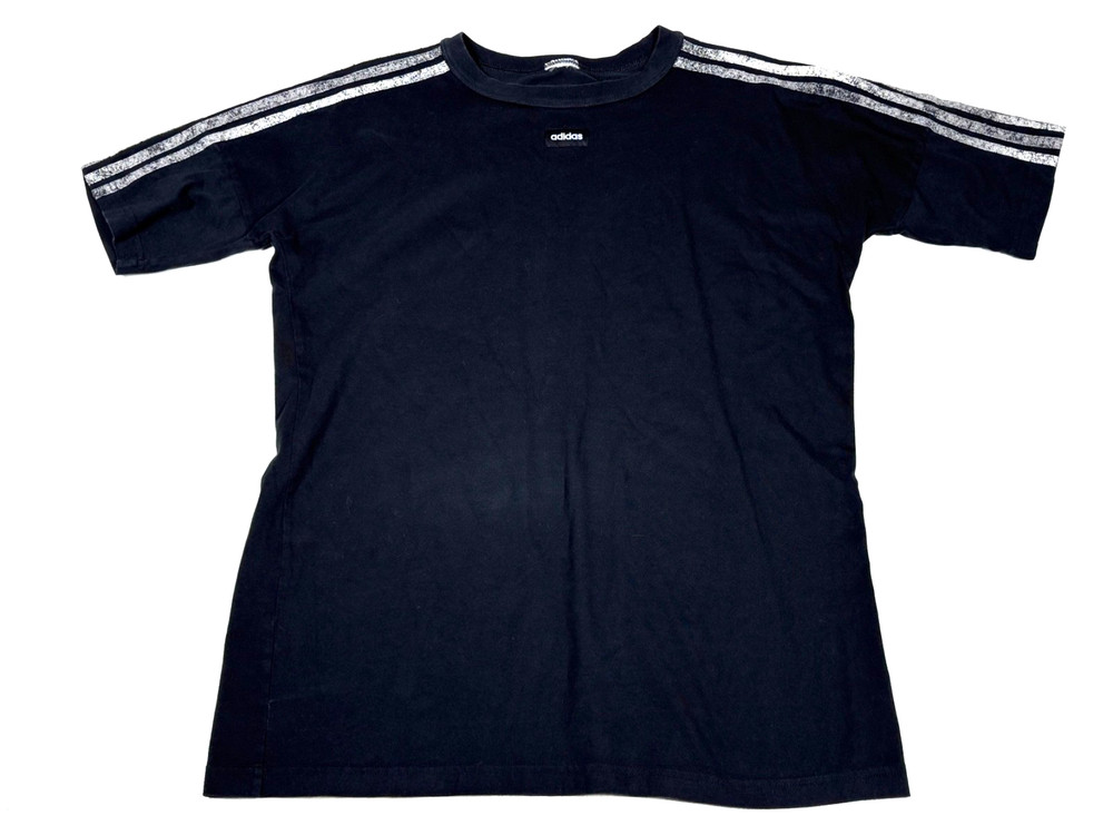 Adidas T Shirt Adult Large Black Three Stripe Casual Athletic Tee Crew Neck