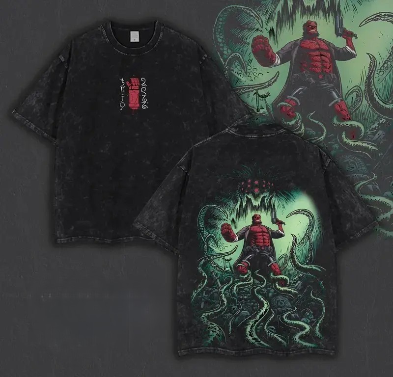 Hellboy Vintage Comic T-Shirt Graphic Tee Demon Streetwear Retro Hero Tee
