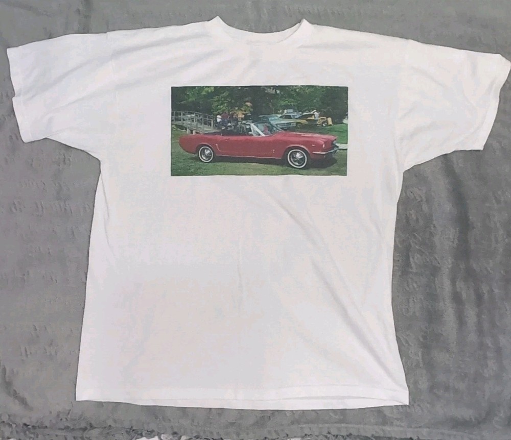 Vintage Ford Mustang Graphic T-shirt Red Convertible 1965 Car Show Mens XL