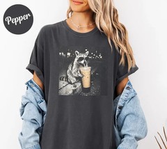 Comfort Colors® Retro Raccoon Drinking Iced Coffee Shirt | Funny Animal Meme Tee