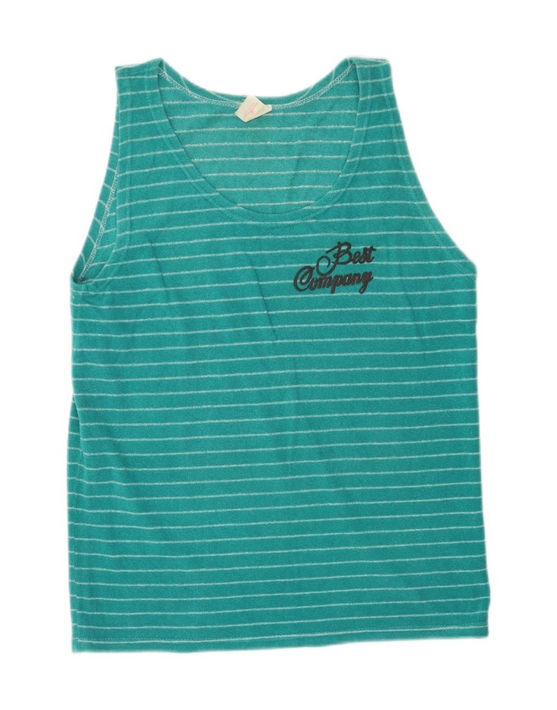Best Company Mens Graphic Vest Top Large Turquoise Striped DG06