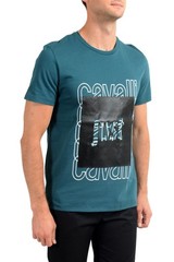 Just Cavalli Men’s Green Graphic Print Crewneck T-Shirt US 2XL IT 56